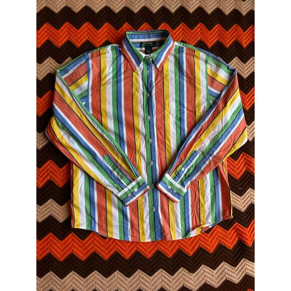 Vintage Ralph Lauren Striped Long Sleeve Button Down 100% Cotton sz L - Picture 1 of 9